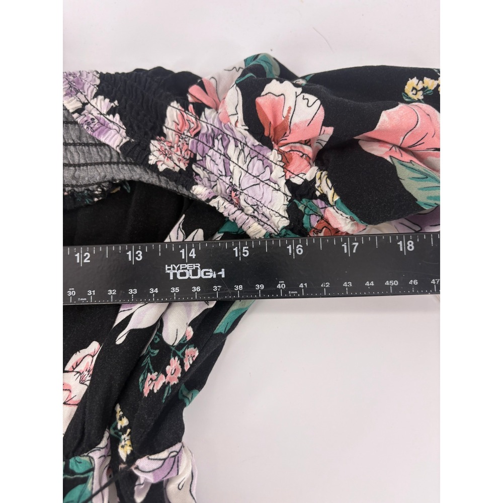 Eye†Shadow Black Floral Smocked Bodice Jumpsuit Wide Leg Belted - Picture 4 of 5